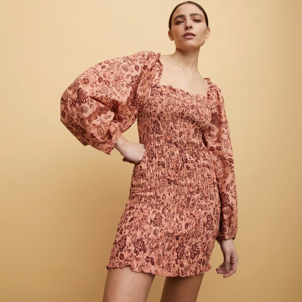 New FREE PEOPLE Smock It To Me Minidress in Apricot Combo Size M
